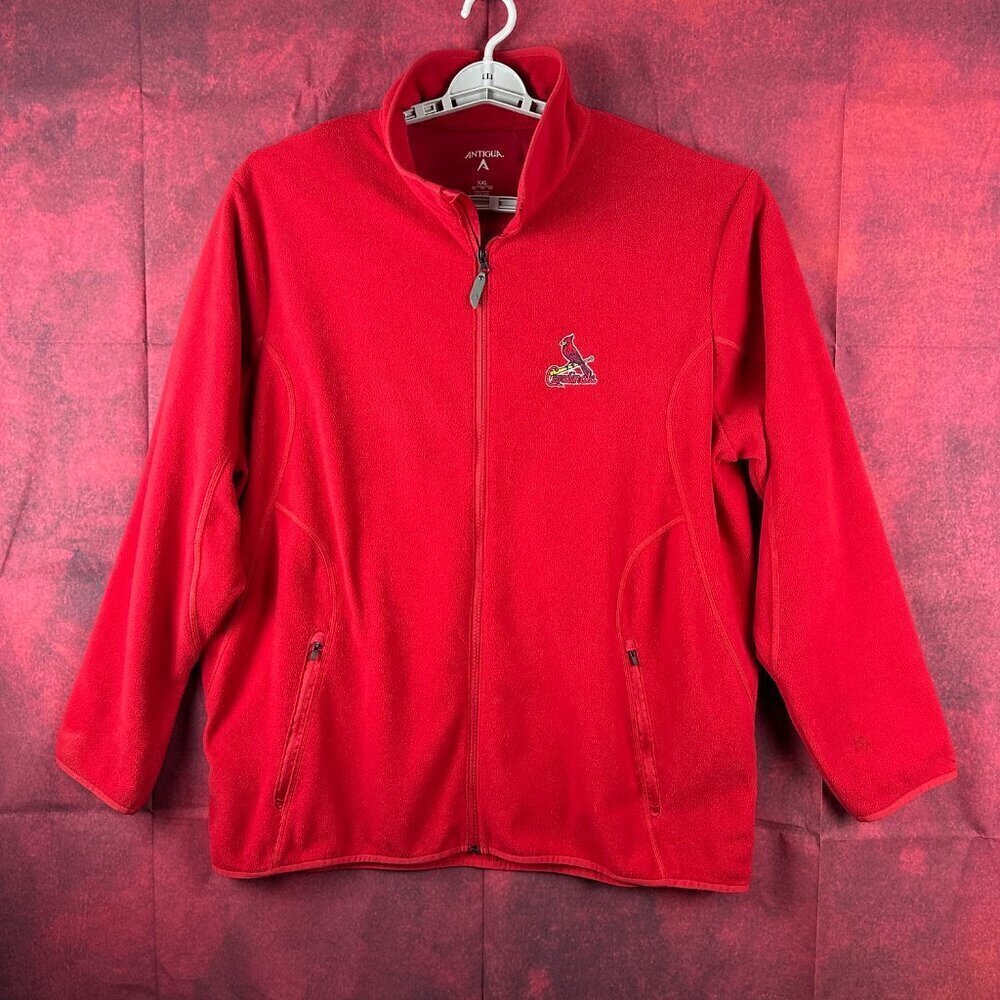 ANTIQUA RED FULL-ZIP FLEECE JACKET ST. LOUIS CARDINALS BASEBALL TEAM, SIZE XXL
